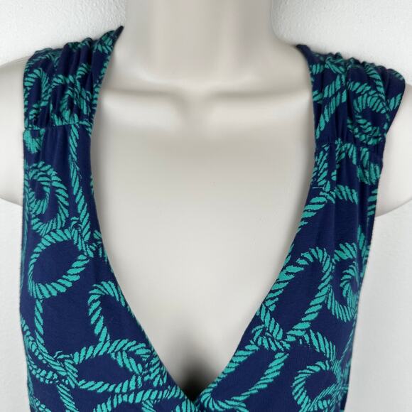 NEW Lands' End Faux Wrap Dress Nautical Rope Pattern Jersey Sleeveless Navy Sm - Picture 3 of 10